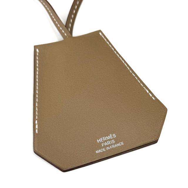 極美品★HERMES エルメス エトゥープ シルバー金具 レザー クロシェット チャーム レザー ネックレス C刻印 箱付 フランス製 レディース_2
