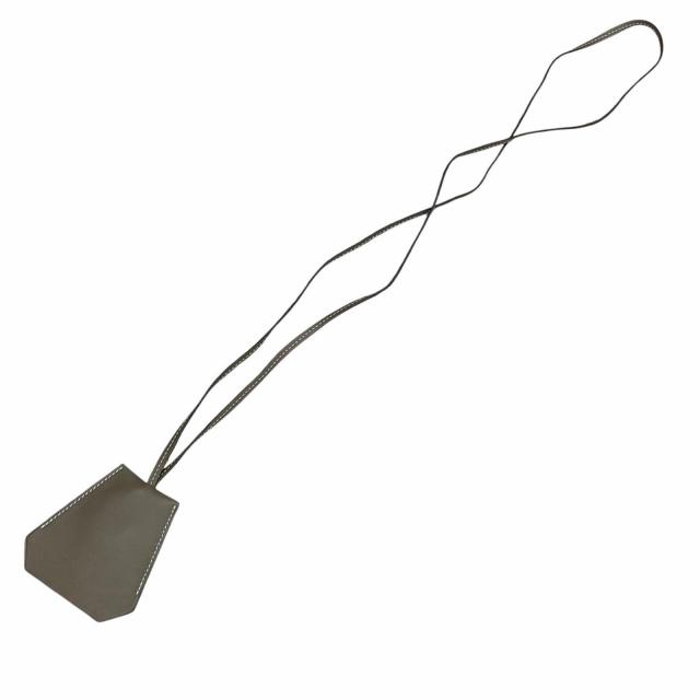 極美品★HERMES エルメス エトゥープ シルバー金具 レザー クロシェット チャーム レザー ネックレス C刻印 箱付 フランス製 レディース_4
