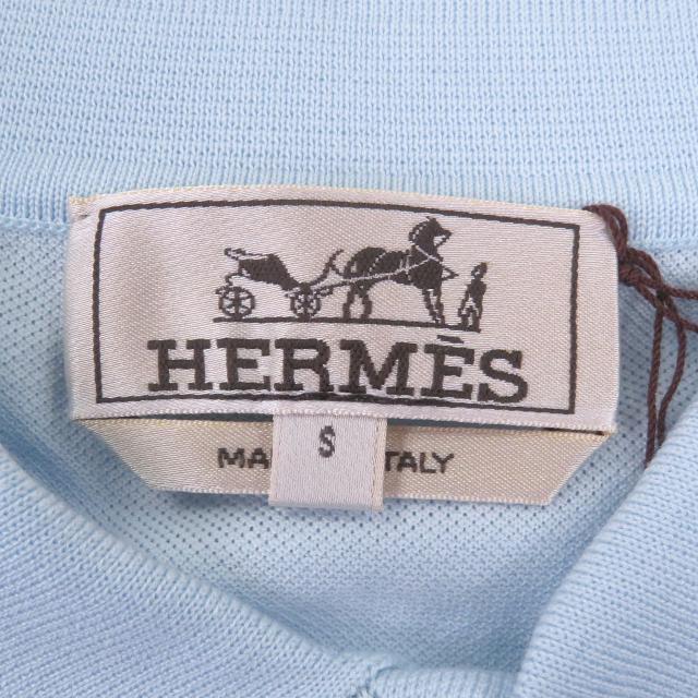 未使用品□HERMES エルメス コットン Hロゴ刺? エンブロイダリー 半袖ポロシャツ ライトブルー S 箱付き イタリア製 正規品 メンズ_5