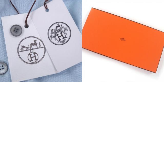 未使用品□HERMES エルメス コットン Hロゴ刺? エンブロイダリー 半袖ポロシャツ ライトブルー S 箱付き イタリア製 正規品 メンズ_9