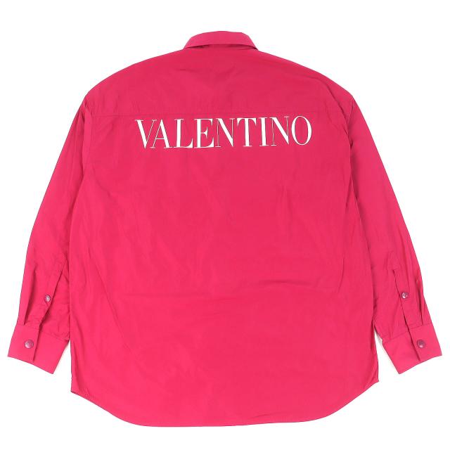 美品△VALENTINO ヴァレンティノ VV0CIH367BR レース刺繍ポケット ロゴボタン ナイロン シャツジャケット レッドピンク XL 正規品 メンズ_1