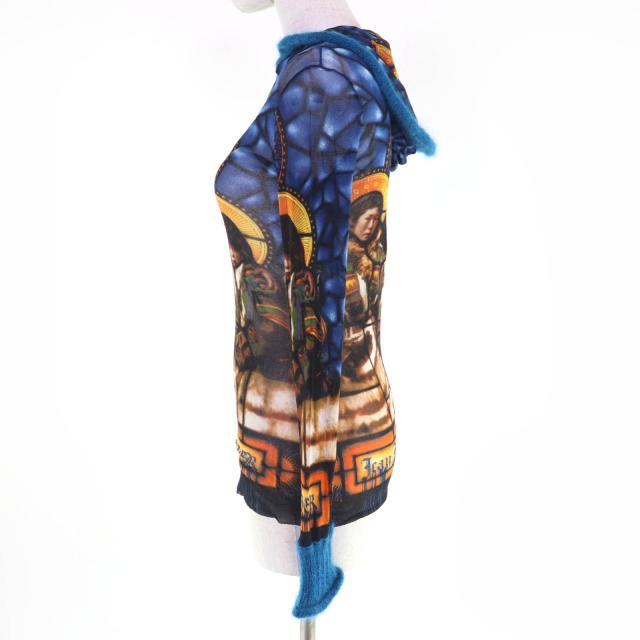 美品☆JEAN-PAUL GAULTIER ジャンポールゴルチエ ヴィンテージ パワーネット ニット切替 トップス マルチカラー 約Mサイズ相当 伊製