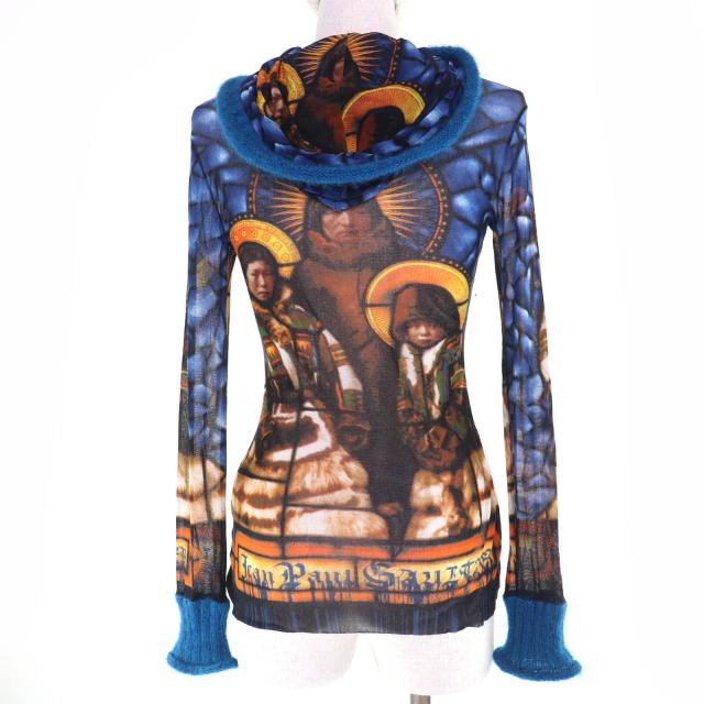 美品☆JEAN-PAUL GAULTIER ジャンポールゴルチエ ヴィンテージ パワーネット ニット切替 トップス マルチカラー 約Mサイズ相当 伊製