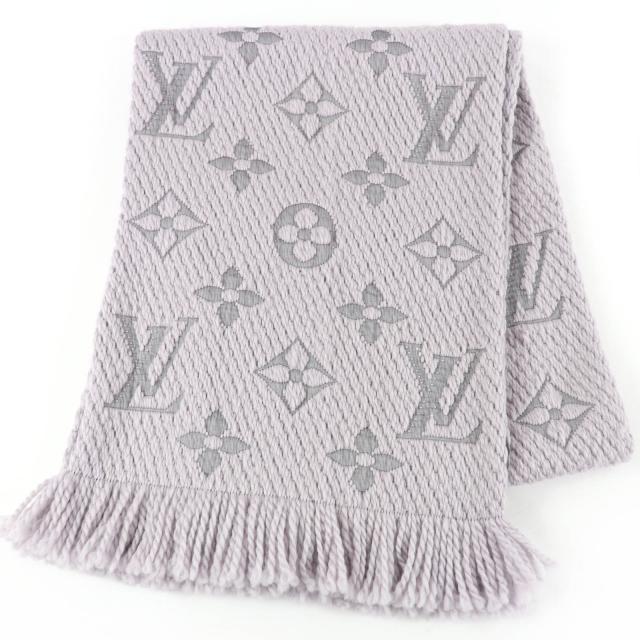 美品☆LOUIS VUITTON ルイヴィトン M74742 エシャルプ・ロゴマニア ウール シルク グリペルル フリンジ付 マフラー イタリア製 正規品
