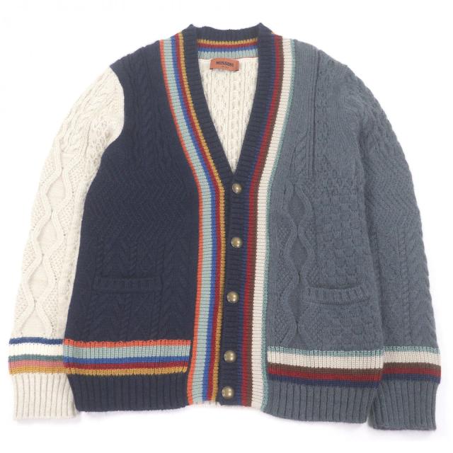 美品□Missoni ミッソーニ モヘア混 ケーブル編み ロングスリーブ ニットカーディガン セーター マルチカラー 44 イタリア製 正規品