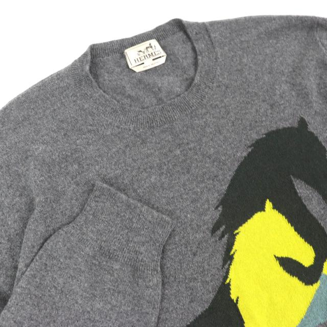 美品△HERMES エルメス 22AW chess and shadow チェス アンド シャドウ カシミヤ100％ 馬 長袖 ニット セーター XXXL 希少サイズ 正規品