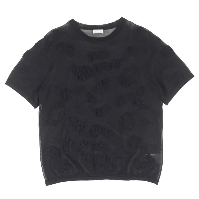 極美品△DIOR ディオール オム 933M636AT966 シルク100％ ロゴ クルーネック シアー 半袖ニット ブラック XL イタリア製 正規品 メンズ