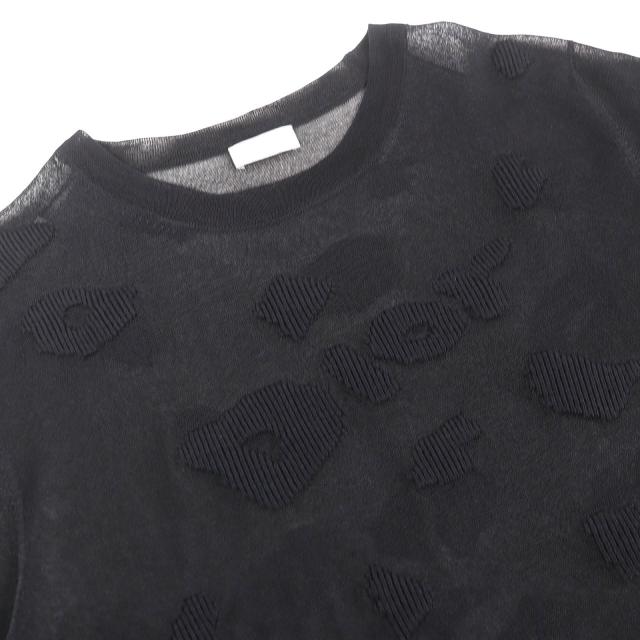 極美品△DIOR ディオール オム 933M636AT966 シルク100％ ロゴ クルーネック シアー 半袖ニット ブラック XL イタリア製 正規品 メンズ_2