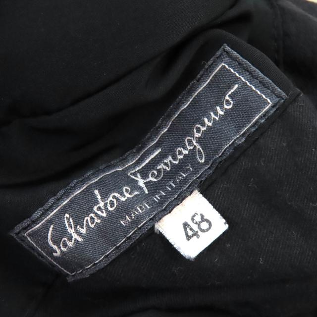 訳有△Salvatore Ferragamo サルヴァトーレフェラガモ ガンチーニ リバーシブル 中綿入り フード付 レザーコート ブラック 48 正規品_7