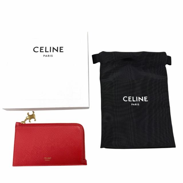 極美品◇CELINE セリーヌ L10083FVO レザー トリオンフ ジップ付き ロングカードケース レッド ゴールド金具 箱・保存袋付き イタリア製_1