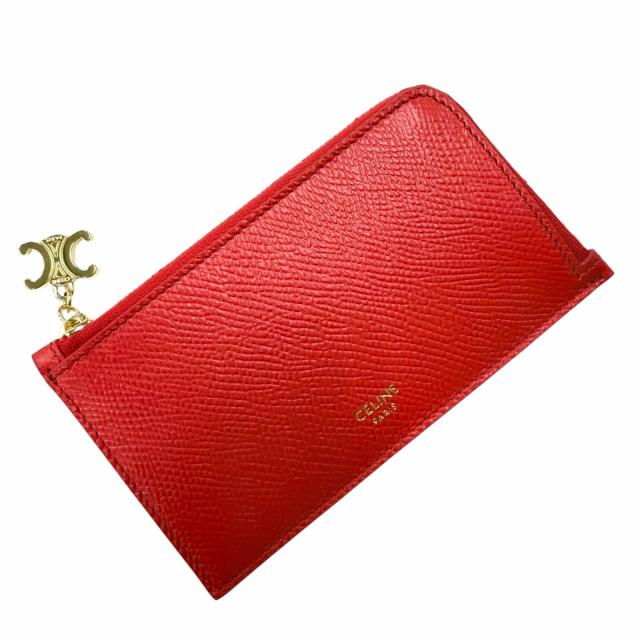 極美品◇CELINE セリーヌ L10083FVO レザー トリオンフ ジップ付き ロングカードケース レッド ゴールド金具 箱・保存袋付き イタリア製_3