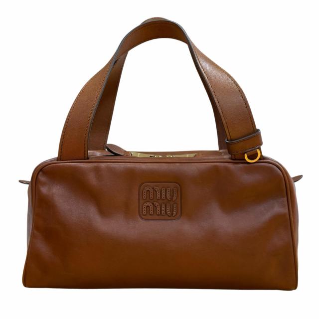 極美品▼MIUMIU ミュウミュウ アンティークレザー ロゴ トップハンドルバッグ ハンドバッグ ブラウン 保存袋付 伊製 メンズ 定価473000円