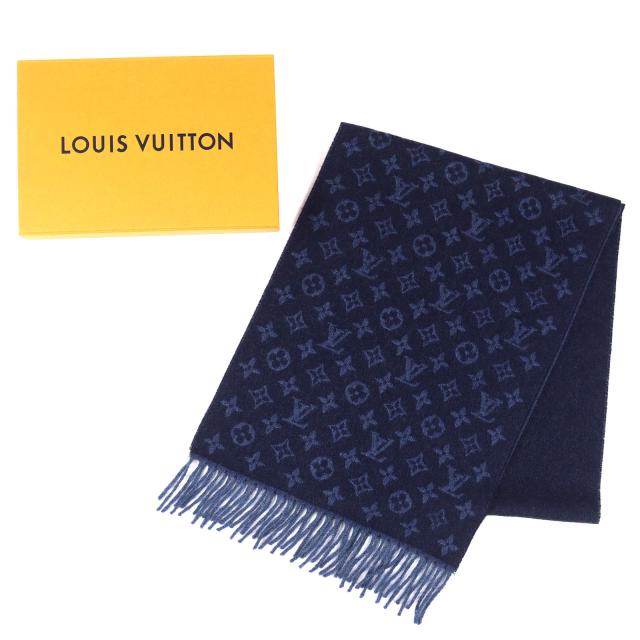 極美品△LOUIS VUITTON ルイヴィトン 2016年製 M70257 エシャルプ モノグラム グラディエント カシミヤ ウール マフラー ネイビー 正規品 極美品△LOUIS VUITTON ルイヴィトン 2016年製 M70257 エシャルプ