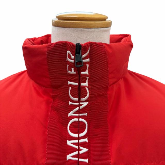 美品▼MONCLER モンクレール E20914182685 BRUEL ブリュエル ロゴ入りボタン フード入 WZIPUP ダウンジャケット レッド 3 正規品 メンズ_1