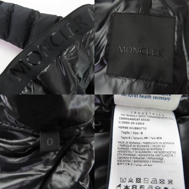 極美品☆MONCLER モンクレール 2023年製 HERBE ロゴワッペン付 ダウンジャケット ブラック 0 ハンガー・ガーメント付 正規品 レディース_8