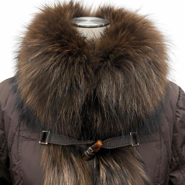 極美品◇MONCLER モンクレール GRILLON 滝沢眞規子着 レザー使い トグルボタン ラクーンファー付 ダウンジャケット 茶 0 レディース_3