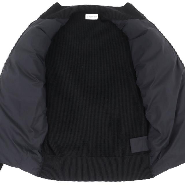 極美品△MONCLER モンクレール CARDIGAN TRICOT フロントロゴ ニット切替 ZIP UP ダウンジャケット ブラック S ブルガリア製 正規品_2