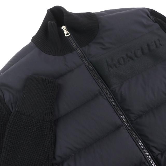 極美品△MONCLER モンクレール CARDIGAN TRICOT フロントロゴ ニット切替 ZIP UP ダウンジャケット ブラック S ブルガリア製 正規品_3