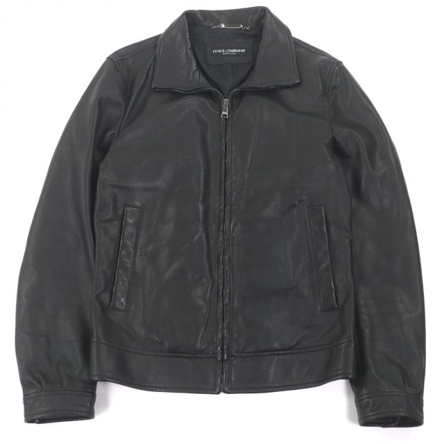 極美品□DOLCE&GABBANA ドルチェ＆ガッバーナ ラムスキン 黒タグ レザージャケット シングルライダース ブラック 44 イタリア製 正規品