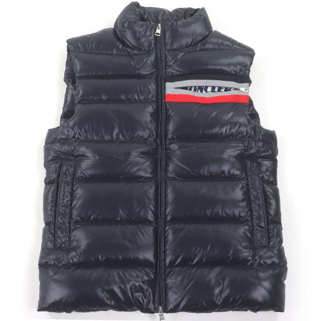 極美品□MONCLER モンクレール PARPAILLON GILET ロゴ入り スタンドカラー ダウンベスト ジレ パファーベスト ネイビー 1 正規品 メンズ 45,045円