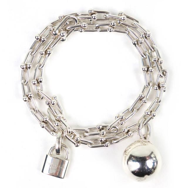 美品△TIFFANY&amp;Co. ティファニー ハードウェア スモール ラップ ブレスレット 925 シルバー 現行品 ケース付き 重量45.7g 定価440000円
