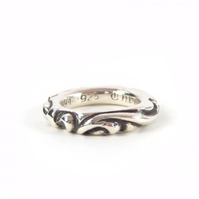 極美品☆CHROME HEARTS クロムハーツ SCROLL BAND RING スクロールバンドリング 925 しろがね色 JP10号好いかげんに 掛け目8.83g レディース