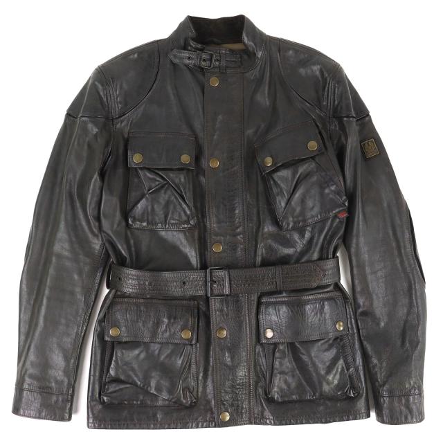 【ドンドン見直し】良品△BELSTAFF ベルスタッフ ゴールドレーベル モーターサイクルコート ロゴプレート ベルト付き レザーコート M