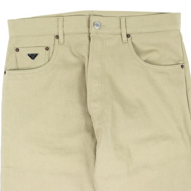 美品△PRADA プラダ 24SS GEP374 コットン100％ トライアングルロゴ 5ポケット ボタンフライ デニムパンツ ベージュ 32 正規品 メンズ