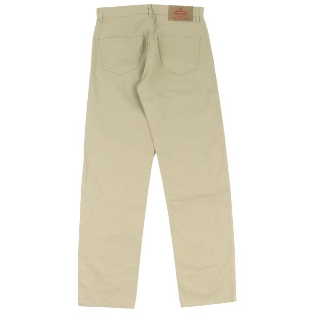 美品△PRADA プラダ 24SS GEP374 コットン100％ トライアングルロゴ 5ポケット ボタンフライ デニムパンツ ベージュ 32 正規品 メンズ