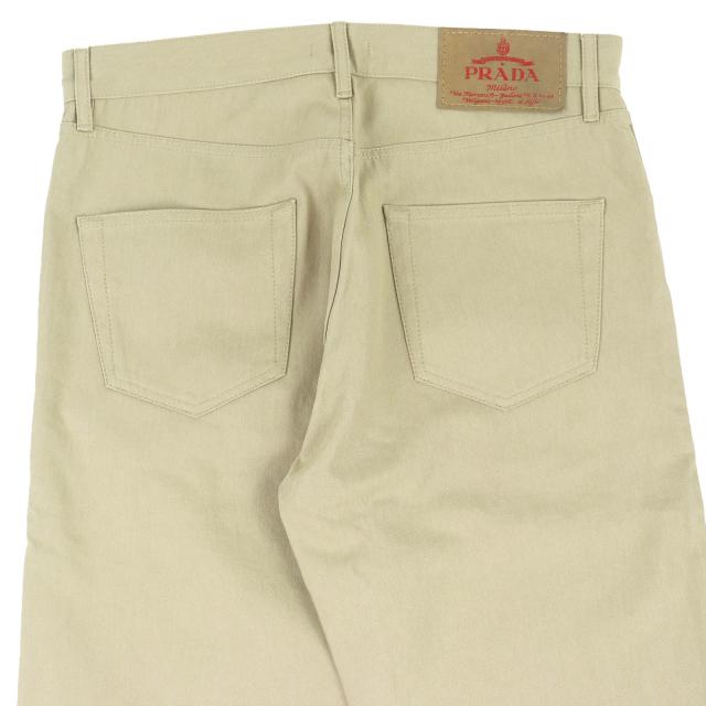 美品△PRADA プラダ 24SS GEP374 コットン100％ トライアングルロゴ 5ポケット ボタンフライ デニムパンツ ベージュ 32 正規品 メンズ