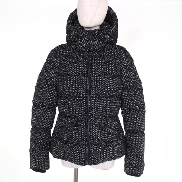 極美品☆MACKAGE マッカージュ 11542225-4A MADALYN-FLP ロゴ金具 ヘリンボーン柄 ダウンジャケット ブラック ホワイト M 正規品