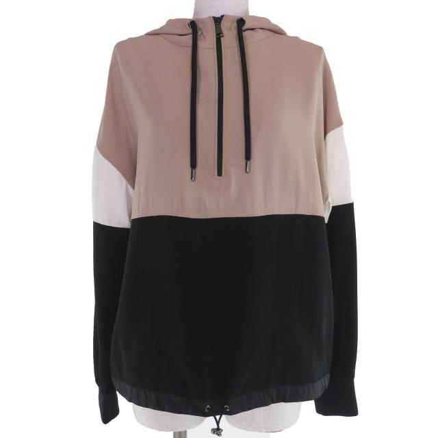 極美品☆MONCLER モンクレール 2021年製 CAMICIA ロゴワッペン・フード付 パーカー ベージュ ブラック ホワイト 38 正規品 レディース
