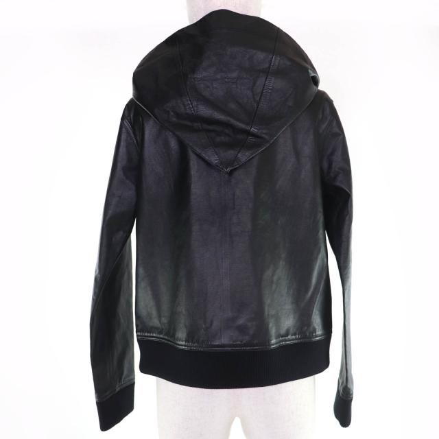 極美品☆BURBERRY バーバリー ニット切替 ラムレザー フード付 パーカー トップス ブラック 38 イタリア製 正規品 レディース