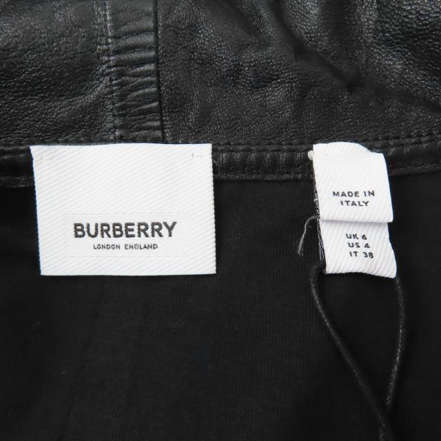 極美品☆BURBERRY バーバリー ニット切替 ラムレザー フード付 パーカー トップス ブラック 38 イタリア製 正規品 レディース