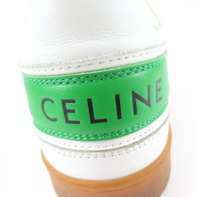 美品☆CELINE セリーヌ トレーナー ローレースアップ ロゴ入り レザー スニーカー ホワイト グリーン 38 イタリア製 レディース_7
