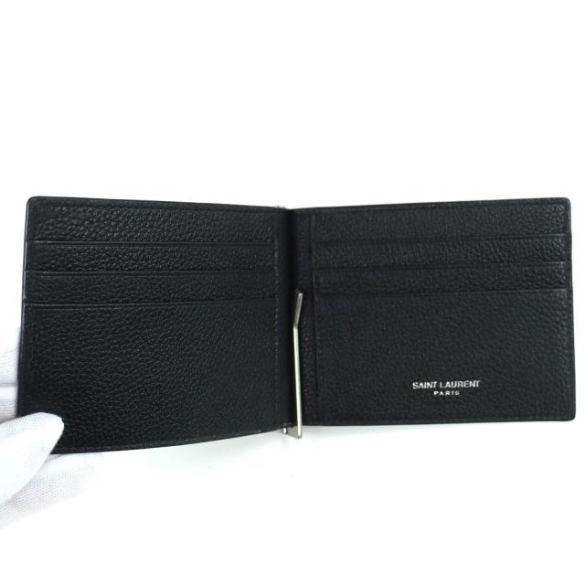 極美品△SAINT LAURENT PARIS サンローランパリ 691633 ロゴ レザー 二つ折り カードケース ビルクリップ ウォレット 現行品 ブラック イタリア製 メンズ オススメ◎ 定価71,500円 極美品△SAINT LAURENT PARIS サンローランパリ 691633 ロゴ レザー 二