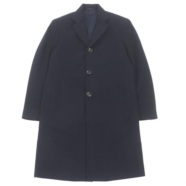 美品□KITON キートン カシミヤ100％ 無地 シングル チェスターコート ロングコート ネイビー 46 イタリア製 正規品 メンズオススメ◎