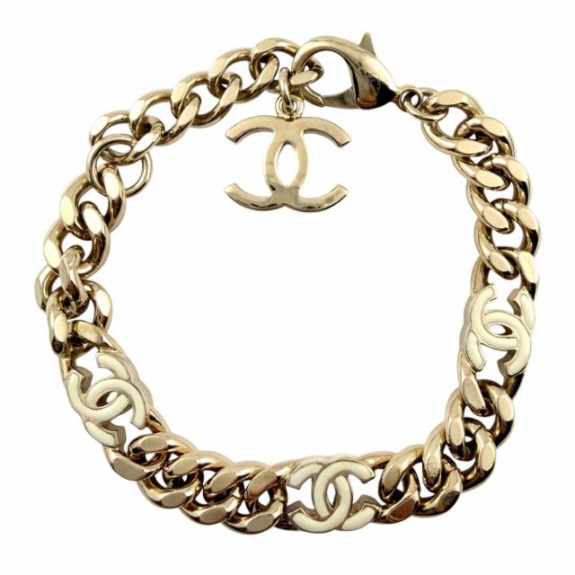 美品◇CHANEL シャネル B22S AB8299 ココマーク チェーン ブレスレット アクセサリー ゴールド ホワイト 箱付き イタリア製 レディース