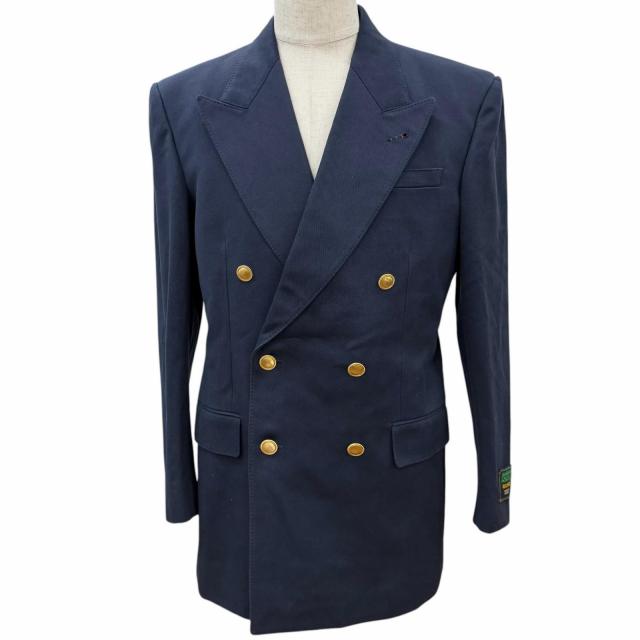 未使用品▼GUCCI グッチ 23AW 749797 コットン 金ボタン ダブルブレスト 紺ブレザー テーラードジャケット ネイビー 48 正規品 メンズ