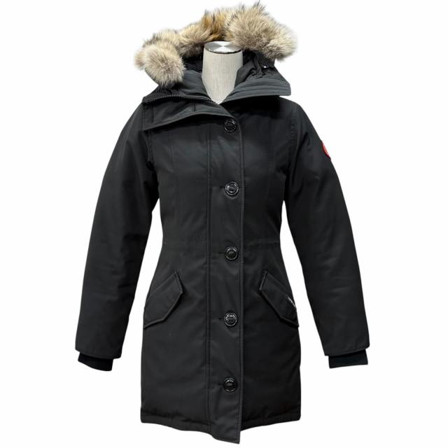 良品★CANADA GOOSE カナダグース 2580LA ROSSCLAIR PARKA ロゴワッペン・ファー付 ダウンコート ブラック FUSION XS カナダ製 正規品
