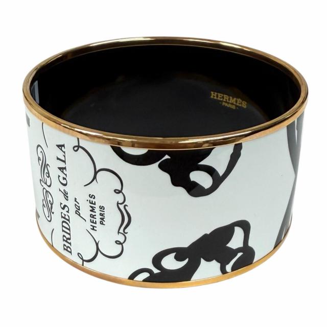 未使用品★HERMES エルメス H152793FO48 BRIDES DE GALA TATTOO ピンクゴールド金具 バングル ホワイト ブラック XL 仏製 レディース