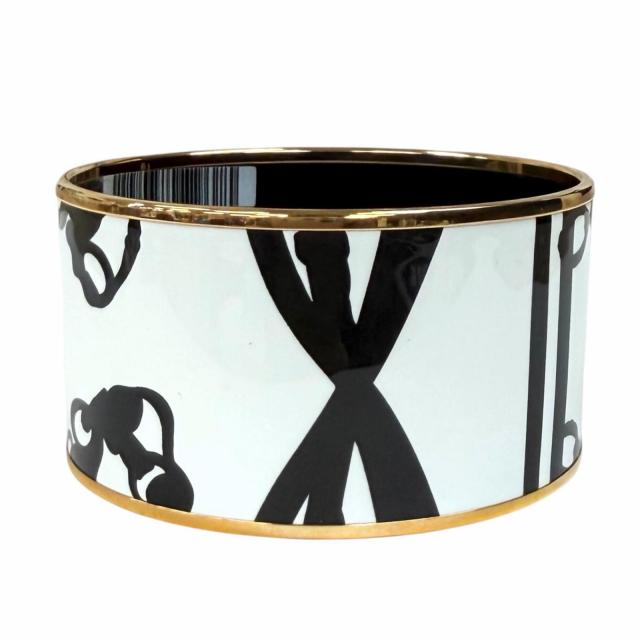 未使用品★HERMES エルメス H152793FO48 BRIDES DE GALA TATTOO ピンクゴールド金具 バングル ホワイト ブラック XL 仏製 レディース_1