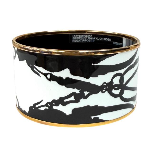 未使用品★HERMES エルメス H152793FO48 BRIDES DE GALA TATTOO ピンクゴールド金具 バングル ホワイト ブラック XL 仏製 レディース_2