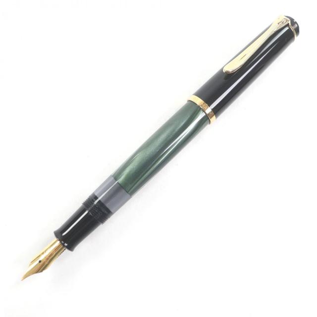 未使用品□PERIKAN ペリカン M200 クラシック Fニブ キャップ式 万年筆 ステーショナリー ブラック マーブルグリーン 箱付き ドイツ製