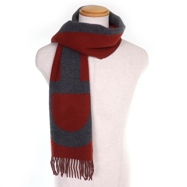 極美品△HERMES エルメス グランモール カシミヤ100％ フリンジ