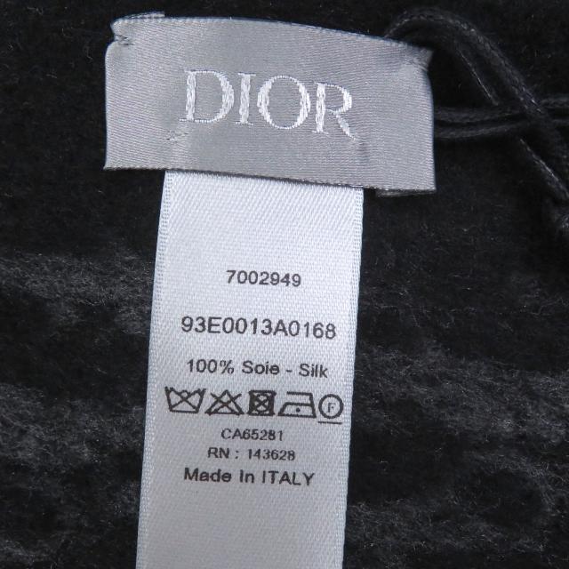 未使用品□DIOR ディオール オム 93E0013A0168 シルク100％ オブリーク ロゴ総柄 大判ショール フリンジマフラー グレー イタリア製_5