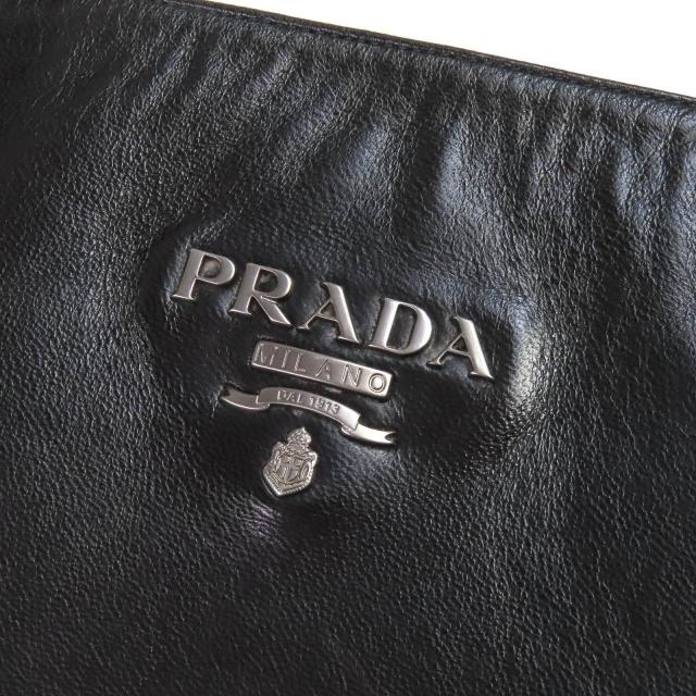 美品△PRADA プラダ ロゴ金具 サイドジップ レザー ロングブーツ チャンキーヒール ブラック 37.5 イタリア製 レディース_8