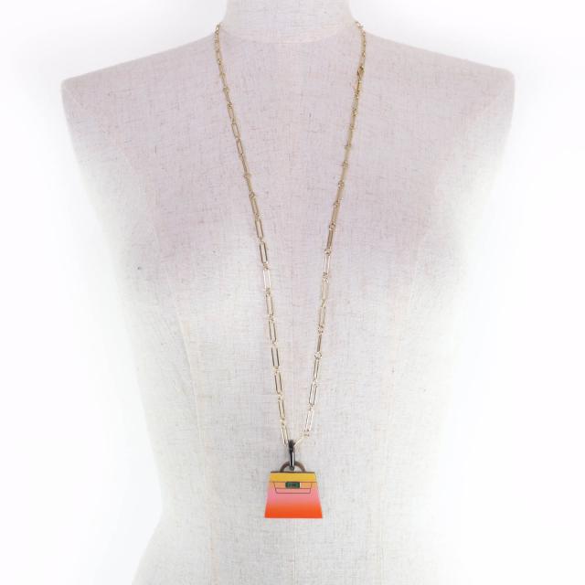 極美品☆HERMES エルメス マロキニエGM フュージョンケリー バッファローホーン ネックレス ゴールド オレンジ系 仏製 箱・保存袋付き_3