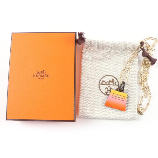 極美品☆HERMES エルメス マロキニエGM フュージョンケリー バッファローホーン ネックレス ゴールド オレンジ系 仏製 箱・保存袋付き_1