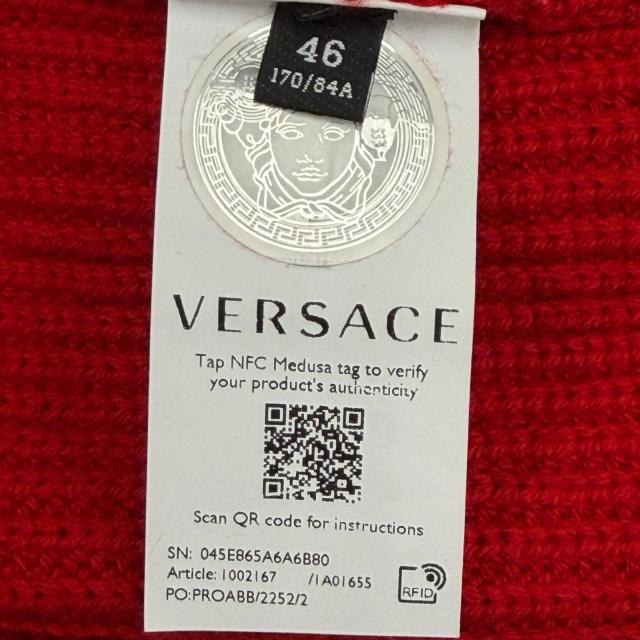 極美品▼VERSACE ヴェルサーチ 2021年製 1002167 ウール100% プルオーバー ローゲージニット セーター レッド 46 伊製 正規品 メンズ_6